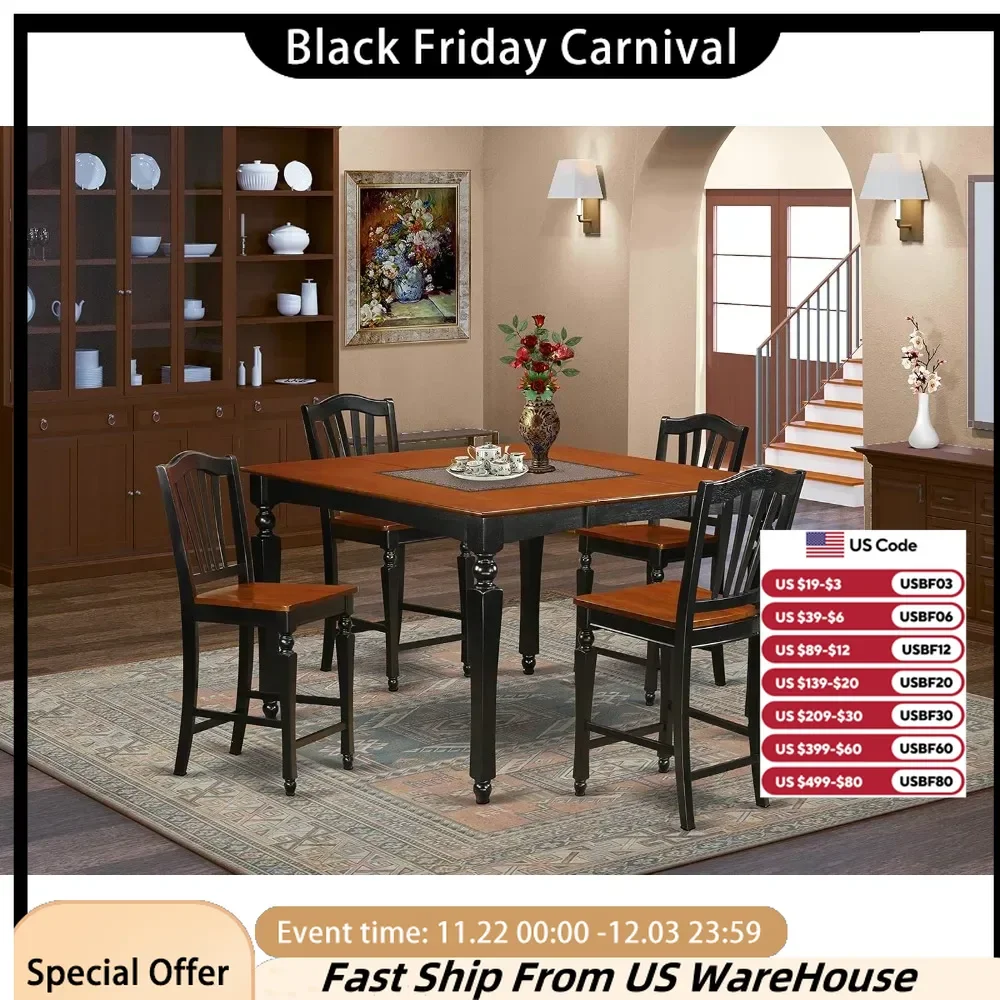 Dining Tables, 5 Piece Counter Height Set Includes A Square Kitchen Table with Butterfly Leaf and 4 Dining Chairs, Dining Tables