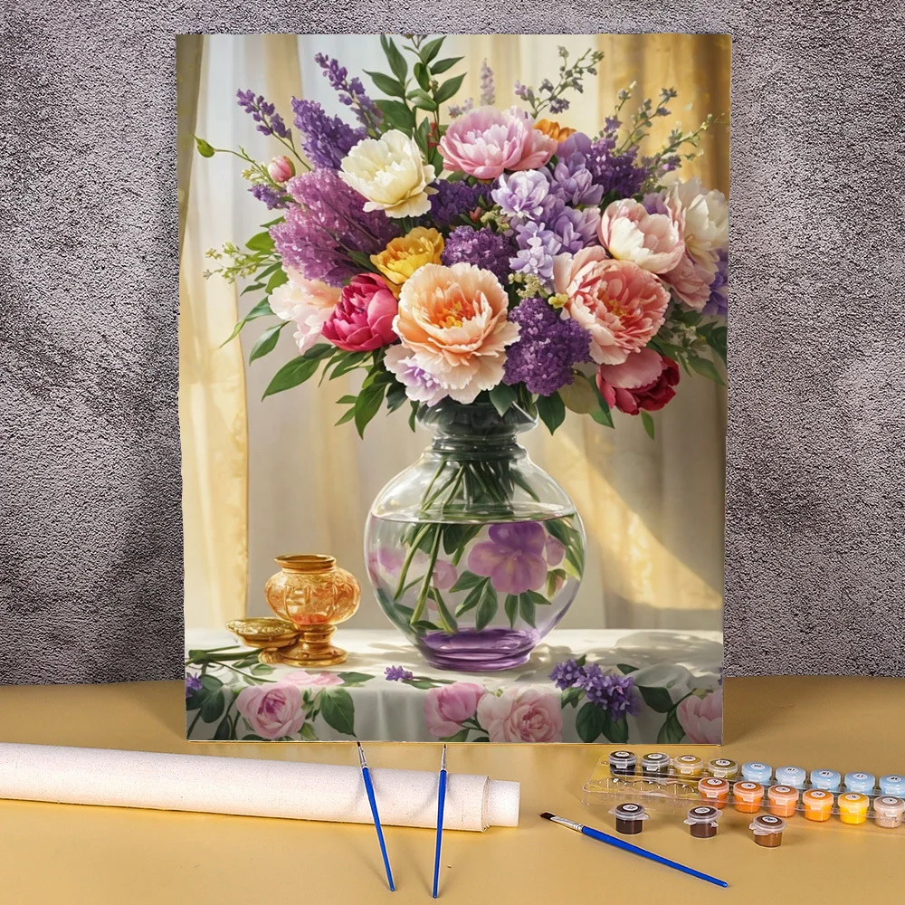 

Paint By Number Oil Painting Kits For Adults Handpainted DIY Coloring By Number Rose Flower Vase On Canvas Home Decoration Wall