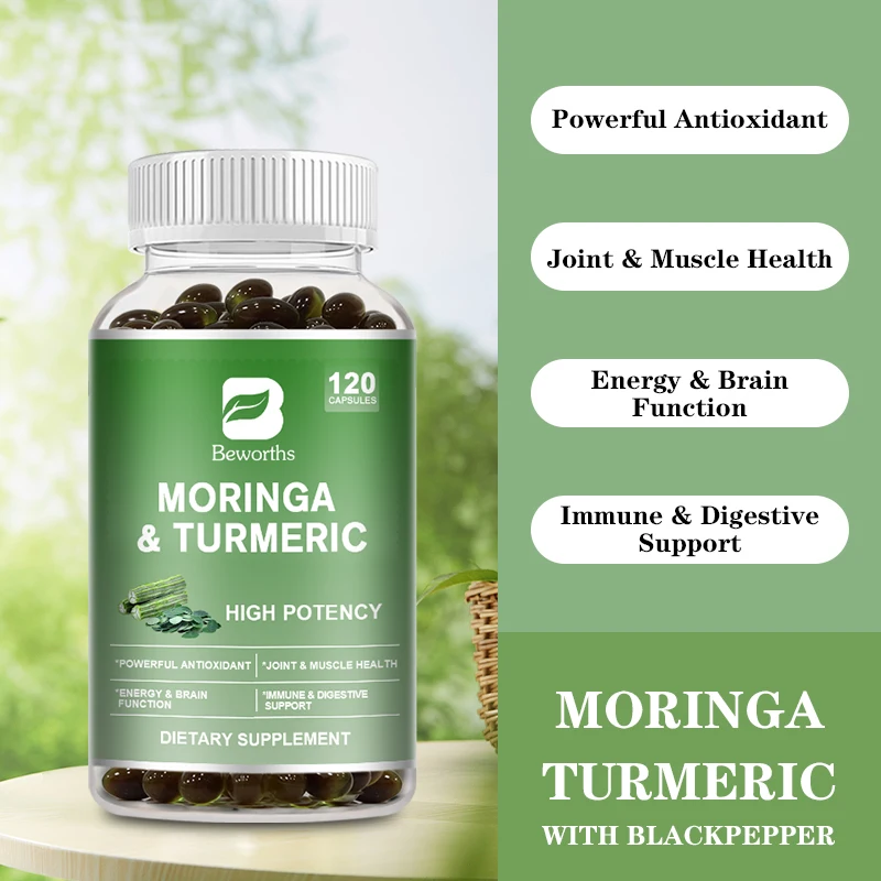 BEWORTHS Organic Moringa & Turmeric Capsules | Support Immune System, Healthy Circulation, Supports Eye, Brain &Digestive Health