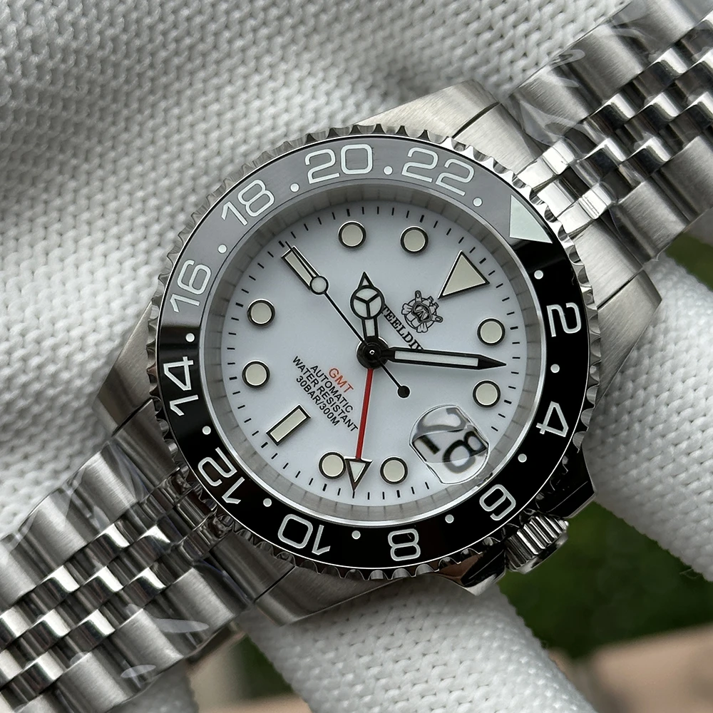 ساعة STEELDIVE للرجال بتوقيت جرينتش 40.5 ملم ساعة يد ميكانيكية أوتوماتيكية غواص 30ATM مقاومة للماء BGW-9 ياقوت مضيء NH35 حافة سيراميك