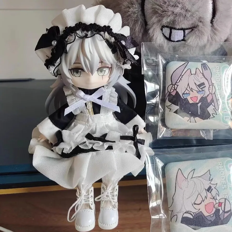 Obitsu 11 Clothes Gothic Lace Maid Tiered Apron Lolita Sweet Dress with Frill Bonnet Hairband Bow Decor Cafe Cosplay Doll Outfit