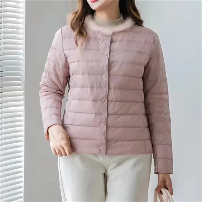 

Осень-зима 202, женское пуховое пальто с норковым воротником, ультра легкая тонкая белая куртка на утином пуху, женские теплые парки-пуховики, короткая верхняя одежда