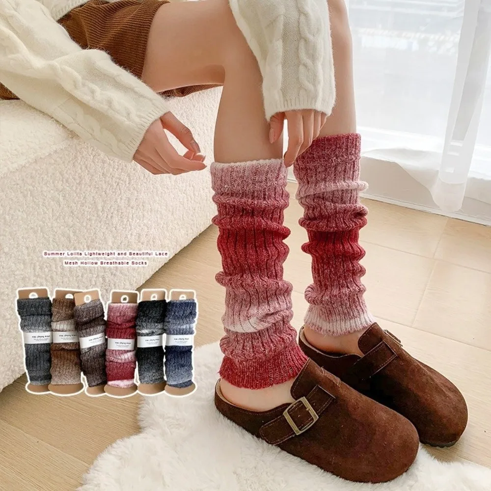 

Зимние женские гетры, чулочно-носочные изделия, градиентные цвета, носки до середины икры, вязаные носки с ворсом, утолщенные средние носки-трубы, чехлы для ботинок в стиле Харадзюку