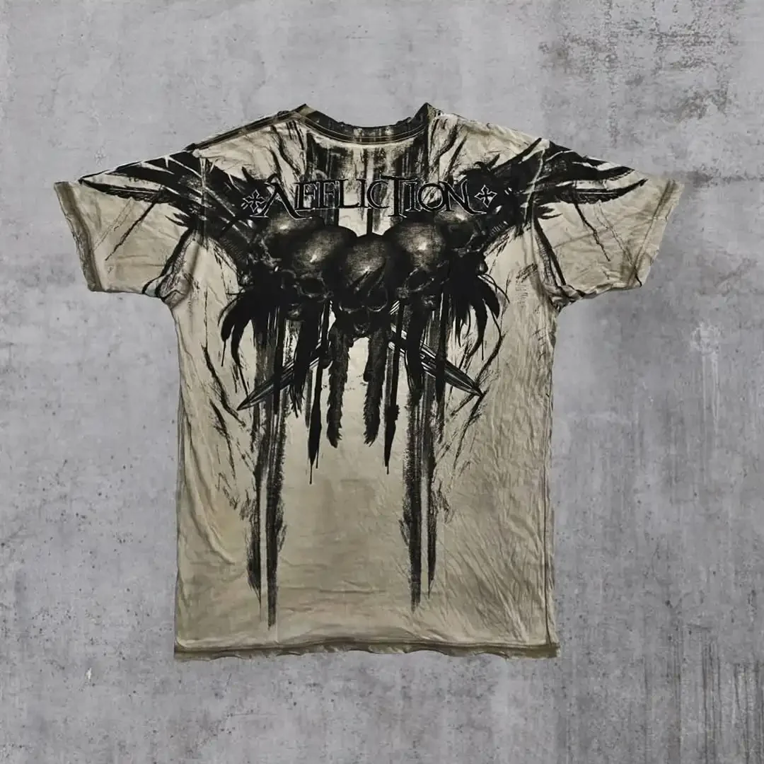 Y2K Harajuku ريترو التأثير تي شيرت الجمجمة الظلام الجرافيك المحملة موضة عادية القطن قصير الأكمام بلايز جديد القوطية الشارع الشهير