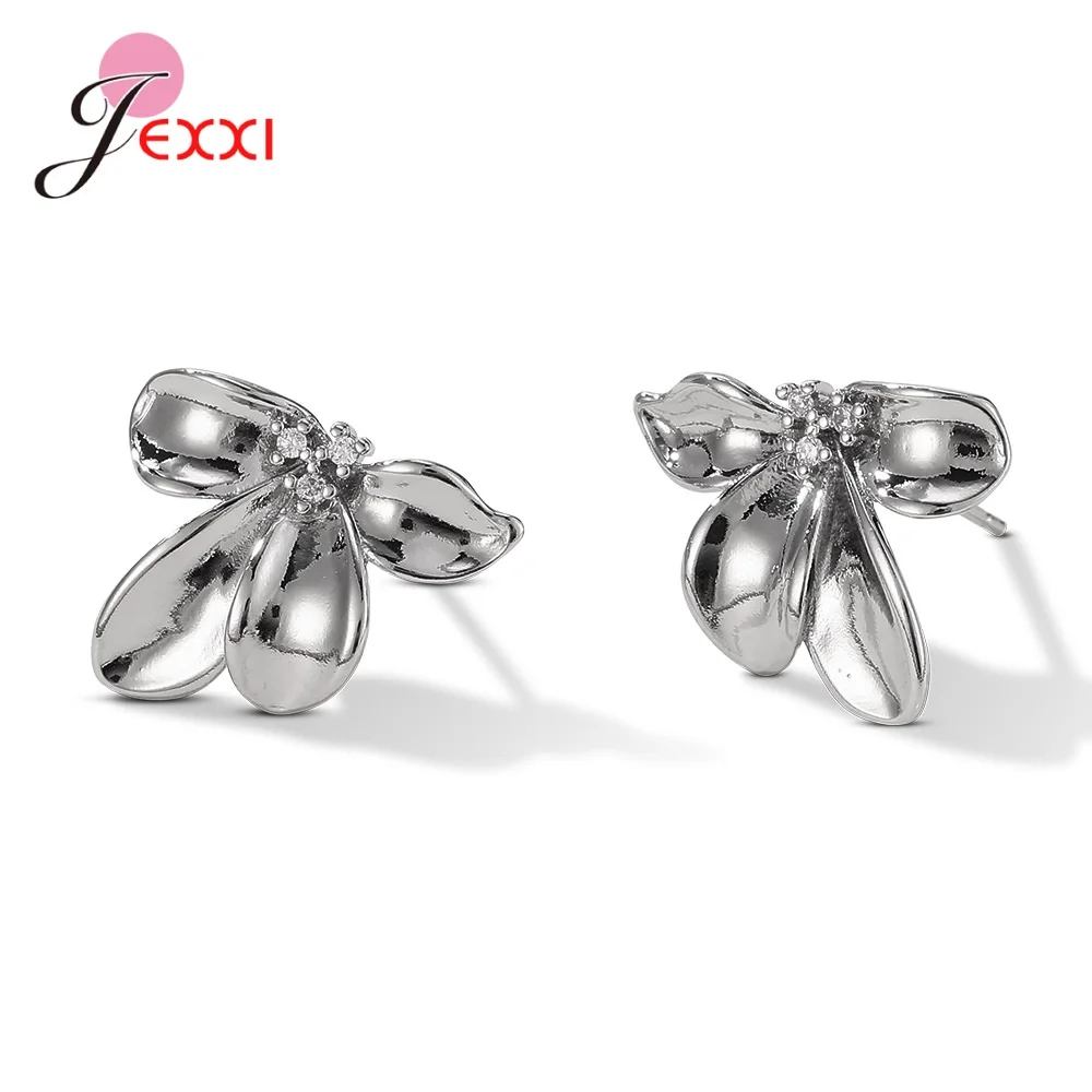 925 Sterling Silver Half A Flower Unique Design Stud Earrings For Women Fasion Simple Jewelry Gifts