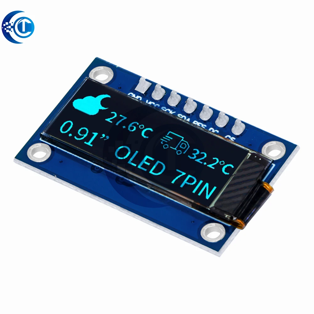 Módulo OLED branco azul de 0,91 polegadas 128x32 SPI SSD1306 7PIN - Ideal para projetos Arduino