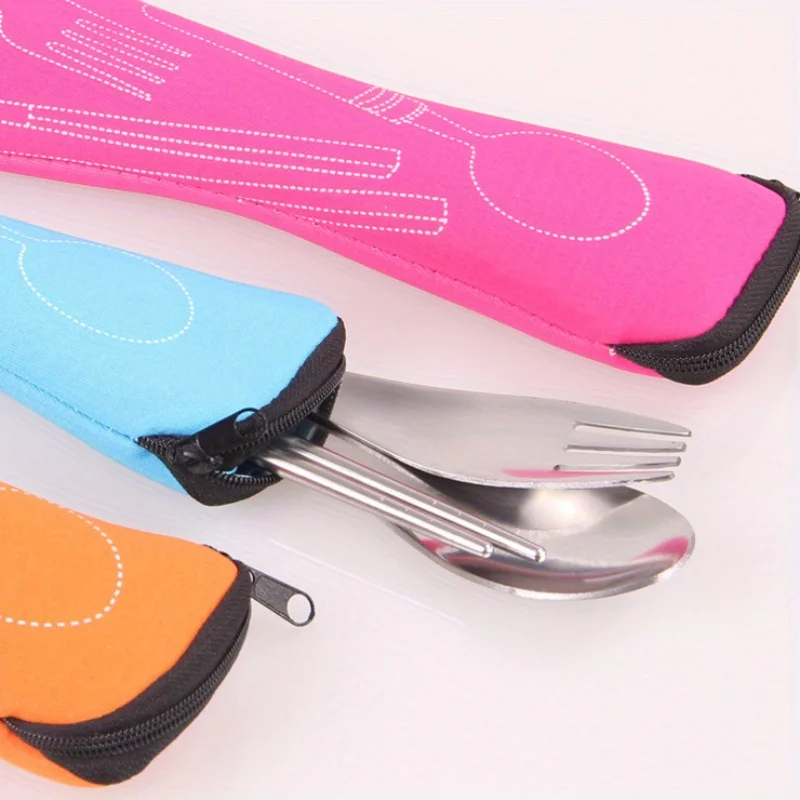 1pc Random Colors Storage Box Leak Proof Portable Fabric Cutlery Pouches Durable Utensil Bags With Zipper