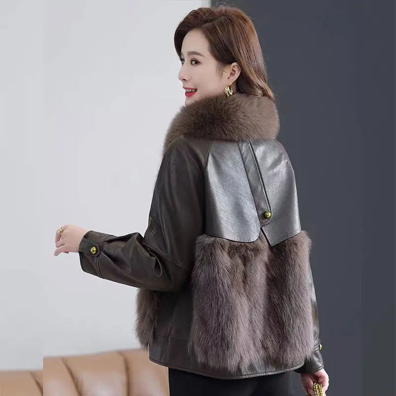 White Down Big Feather Collar Down Cotton Jacket Women Winter New Korean PU Fur One-Piece Leather Coat Female Loose E3181