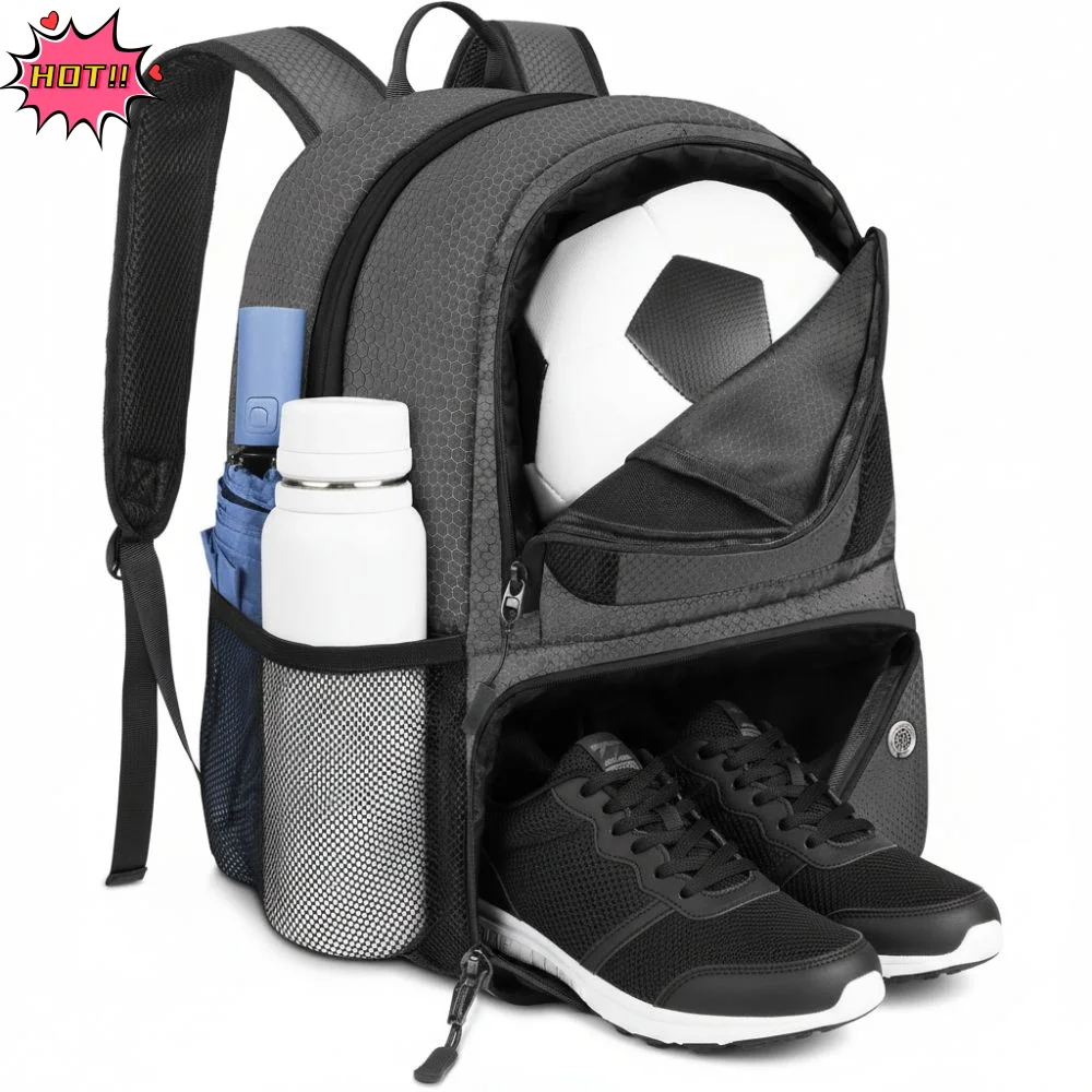 

Large Capacity Soccer Backpack with Shoes Compartment Lightweight Basketball Bag Breathable Water-resistant Soccer Bag