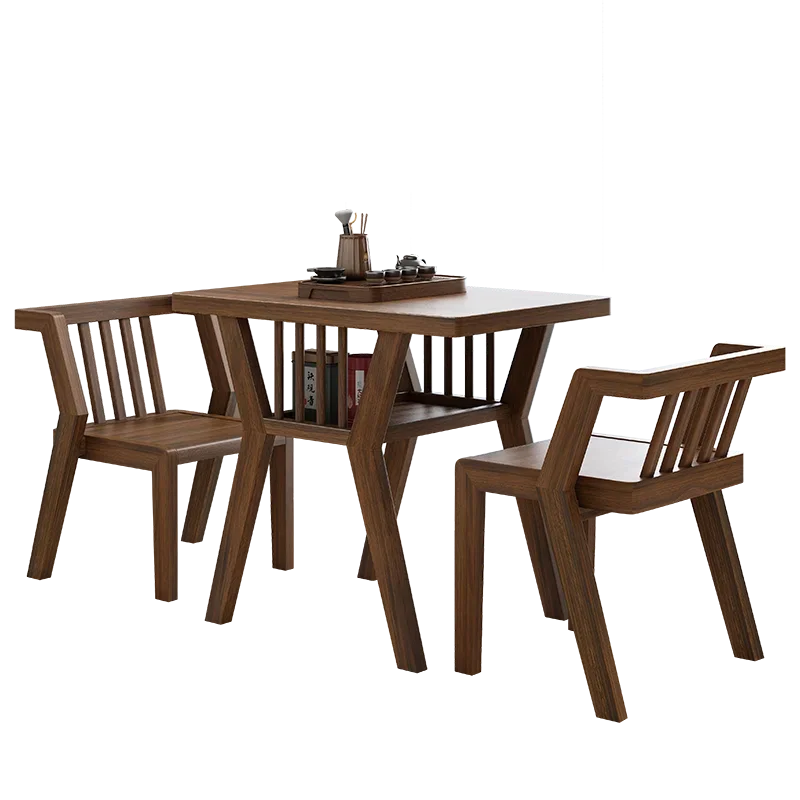 

Balcony small tea table and chair combination Solid wood household ebony small apartment tea room drinking