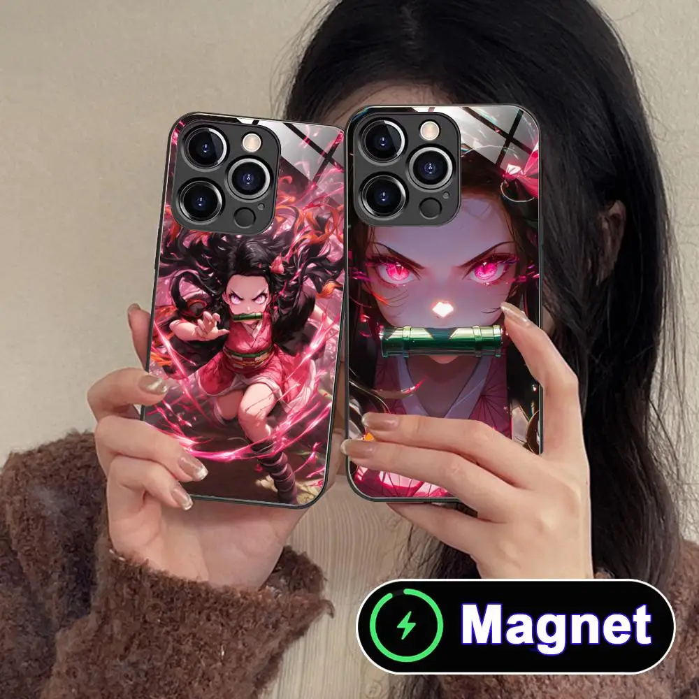 

Blade Anime Nezuko Phone Case for iPhone 17 16 15 14 13 12 11 Air Pro Max Plus Mini Glass Magnet Cover