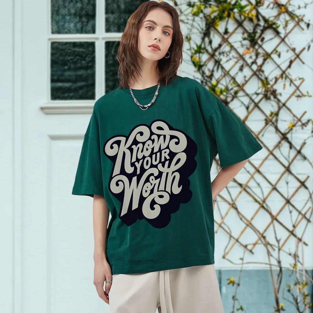 

Y2k Graphic T-Shirt,Know Your Worth Slogan Print,Freestyle,Confident and Inspirational,Soft Fabric for Motivational Casual Looks