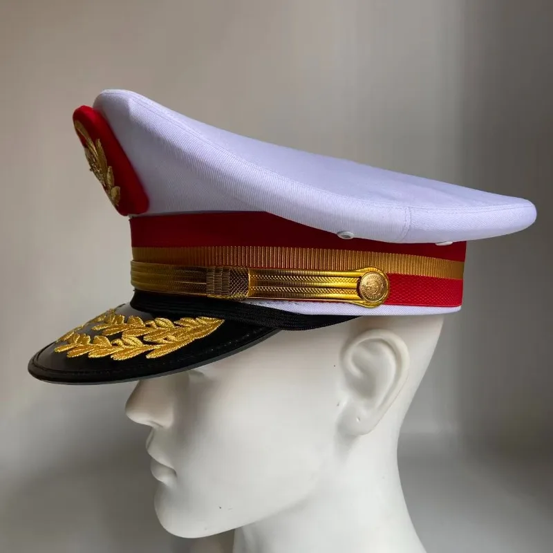 Professional Ceremonial Honor Guard Hat White Band Leader Cap Gold Embroidered General Hat for Stage Performance Wedding