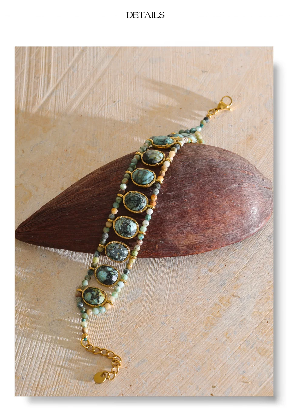 Yhpup Edelstahl-Armband mit natürlichen Türkis-Steinen, grünen Edelsteinperlen, handgefertigter Schmuck im Südwesten-Stil – Detail 4