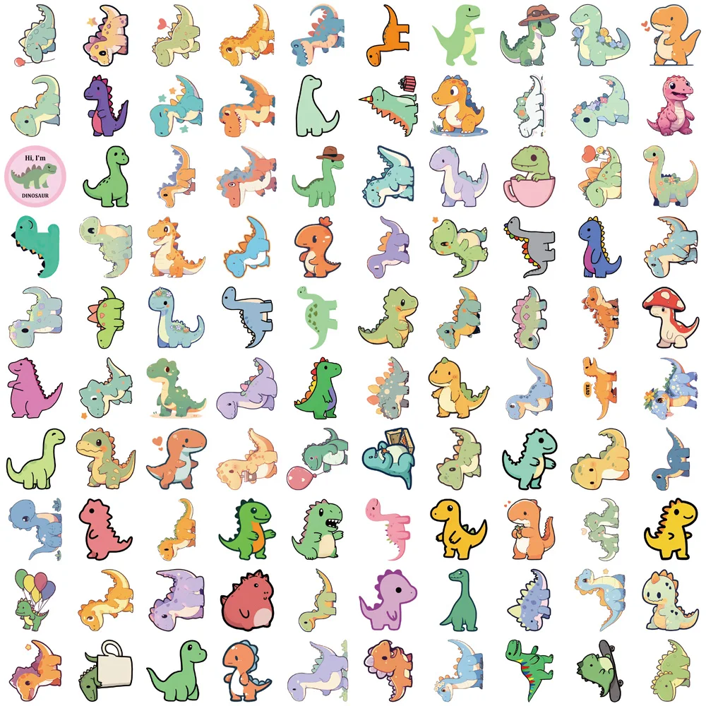 100PCS Cute Cartoon Short Legged Dinosaur Sticker Harajuku Suitcase Home Decorated DIY Scrapbook Coffee PVC Classic Sticker