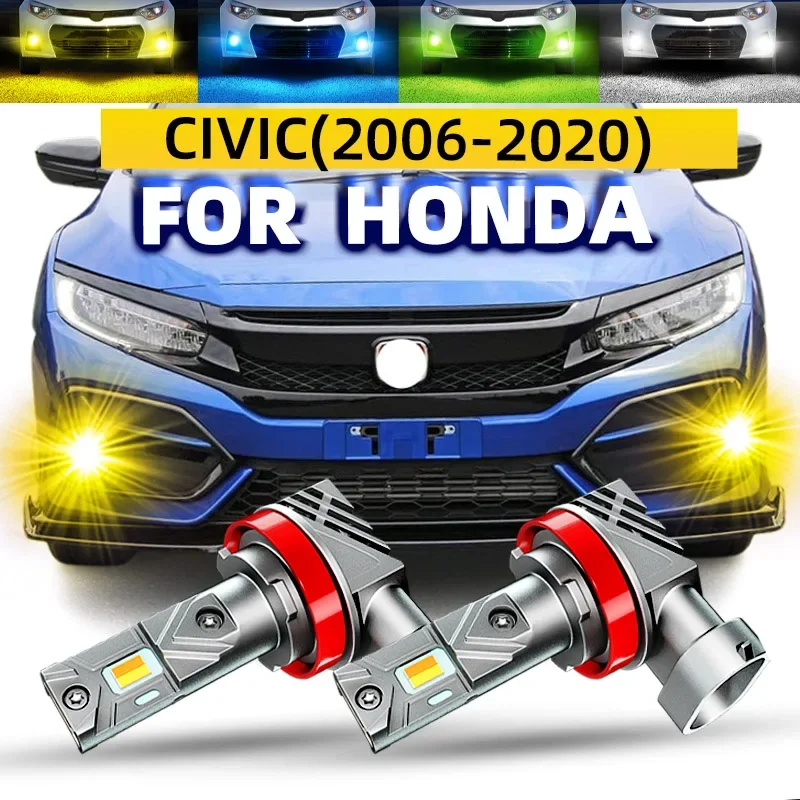 2pcs Car LED Front Fog Light Bulbs White Yellow Dual Colors Switchback For Honda Civic VIII 4D IX 5D X 10th FN FK FD FA FB FC