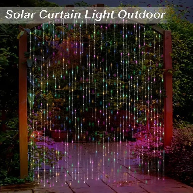 Outdoor Solar LED Curtain String Lights 8 Lighting Modes Great for Wedding Party Pergola Garden Decoration Christmas Lighting