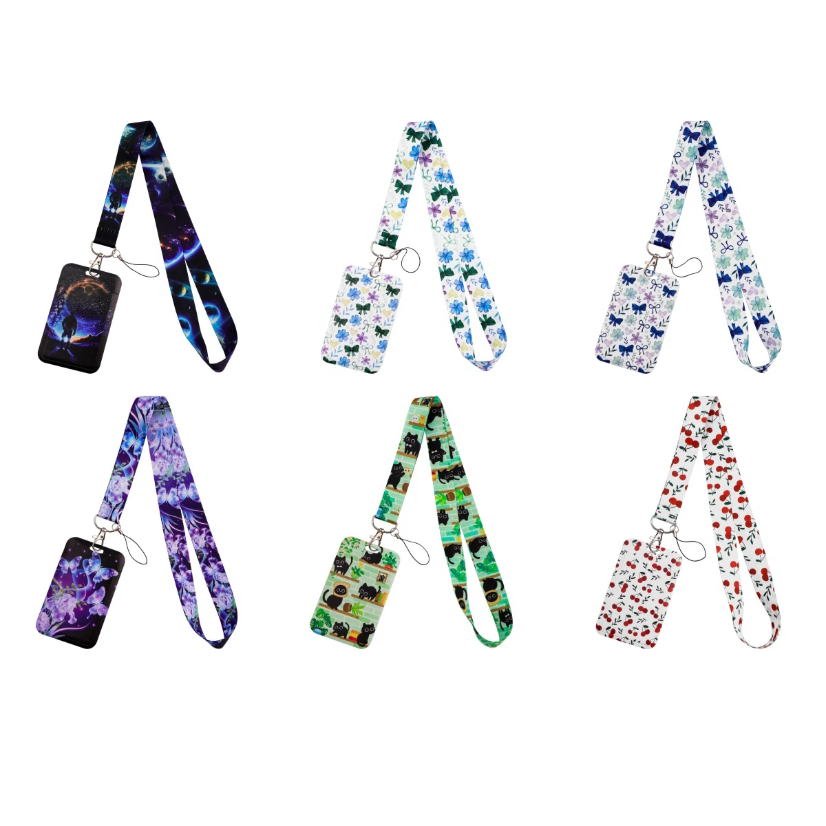 Bow ID Badge Holder Black Cat Neck Strap Door Card Holders Lanyards Women Credential Holder Keychain Business Card Gift