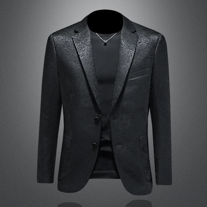 

Модный повседневный мужской пиджак с цветочной вышивкой, приталенный крой, люксовый бренд, с длинными рукавами, на все сезоны