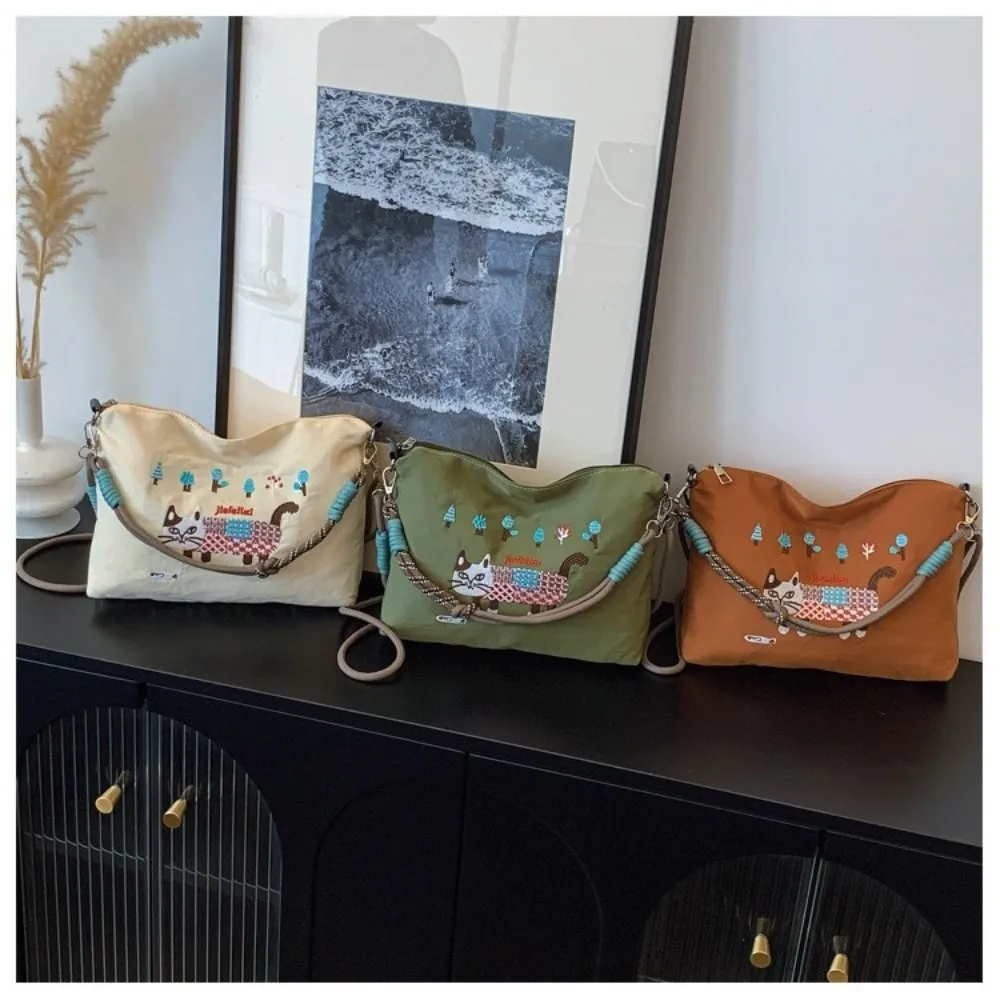 Fashion Zipper Shoulder Bag Lightweight Large-capacity Messenger Bag Embroidery Tote Bag Women
