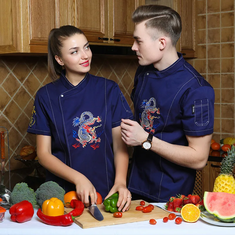 Wholesale Supply Chef Overalls Short-Sleeved Summer Clothes Solong Tattoo Hotel Kitchen Catering Uniform Waiter Jacket