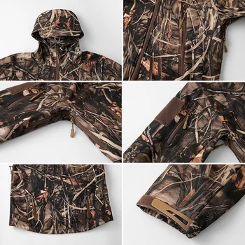 Men's Silent Soft Shell Camouflage Tactical Jacket Waterproof Warm Fleece Hunting Jackets Outdoor Hiking Fishing Hooded Coat 6