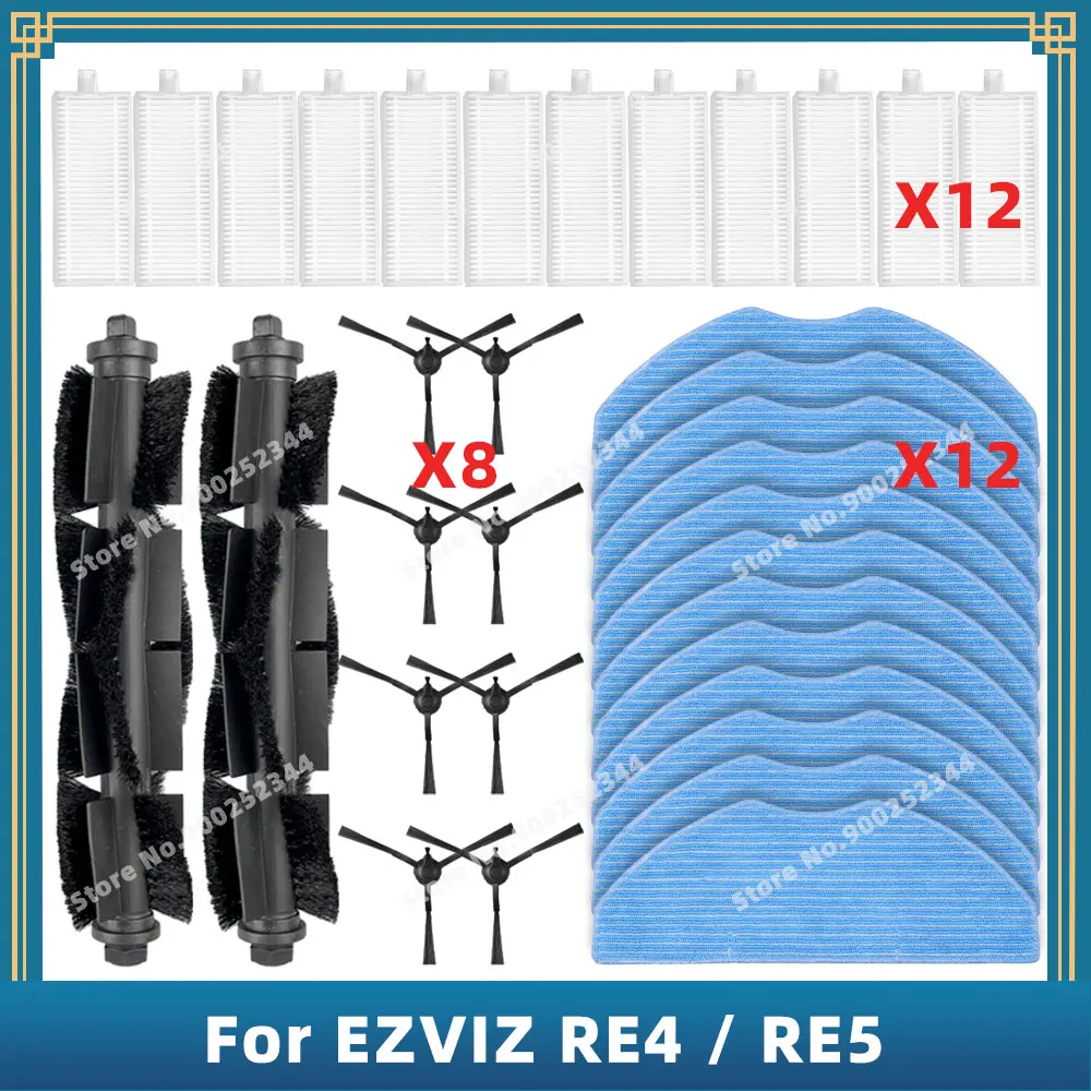 Kompatibel untuk EZVIZ RE4 / RE4 Plus / RE5 / RE5 Plus suku cadang pengganti aksesori sikat sisi utama Filter kain pel