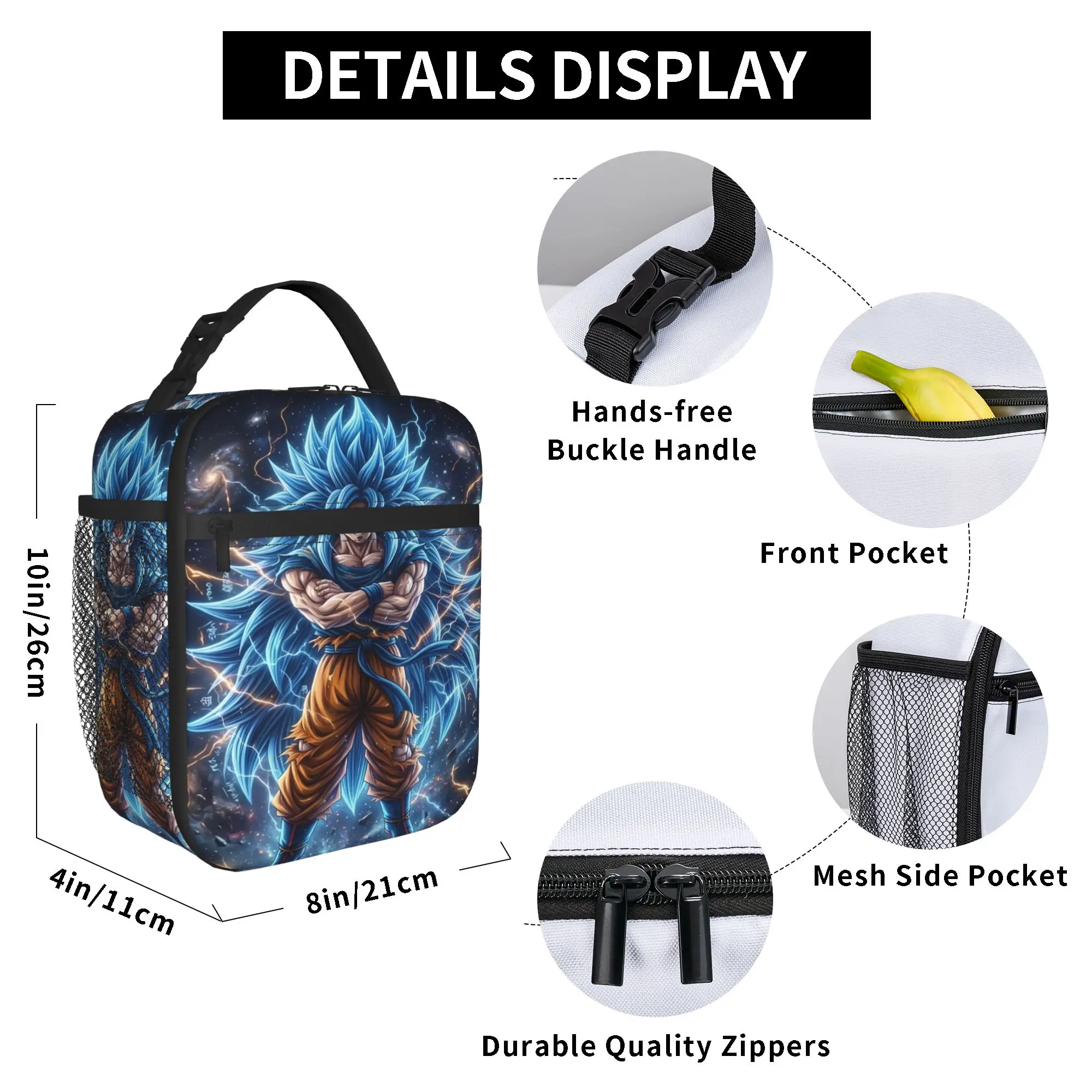 Back To School Dragons Ball Anime Song Goku Lunchtasche, modische Picknick-Lunchbox, grafische tragbare Kühltasche – Detail 6