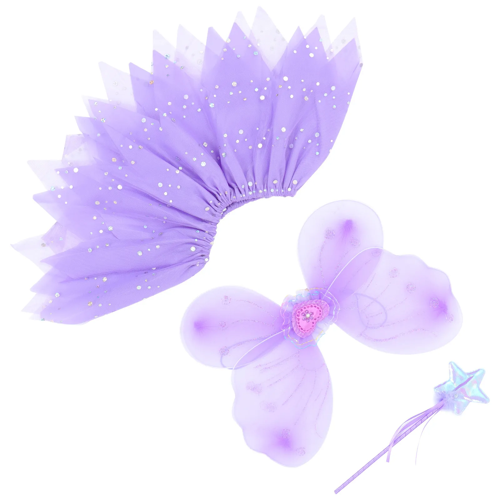 1Set Butterfly Wings Fairy Dress Set for Girls Soft Skin-Friendly Gauze Tutu Skirt with Sparkling Detail Dancing Party Costume