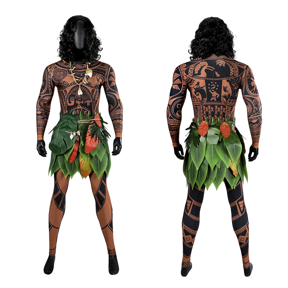 Zentai Halloween Carnival New Movie Moana 2 Māui Highly Restored Tattoo Pattern Printed Jumpsuit Accessories Cosplay Costume