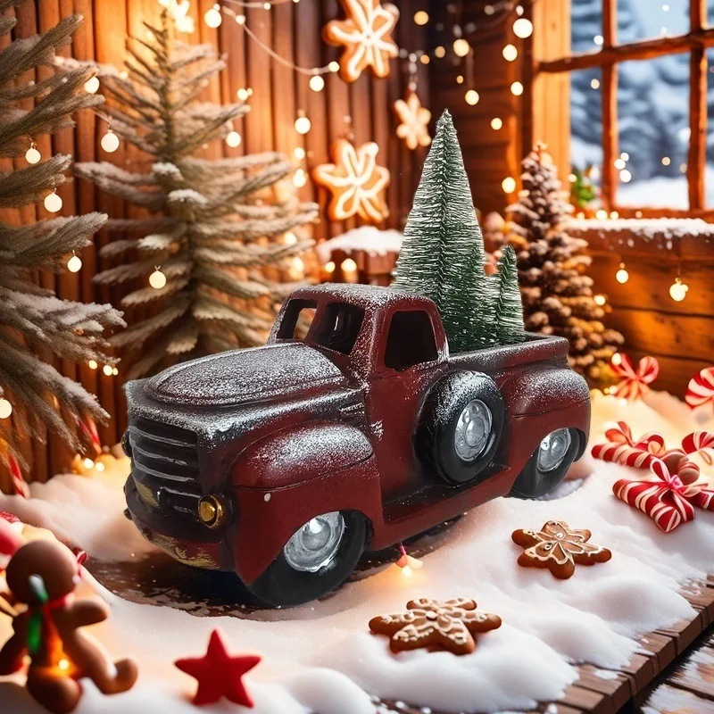 

Modern Simple Christmas New Popular Christmas Red Car Christmas Tree Decoration Statue Christmas Day Resin Crafts