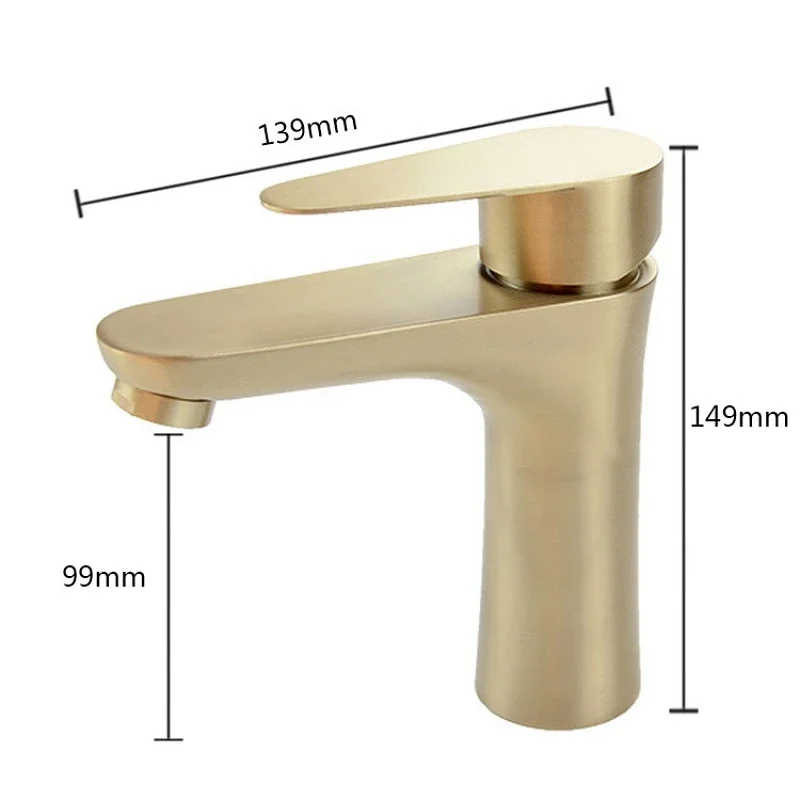 

Bathroom Brushed Gold Sink Faucet Deck Mount Vessel Bowl Water Tap Single Handle Stainless Steel Lavatory Vanity Cold Hot Mixer