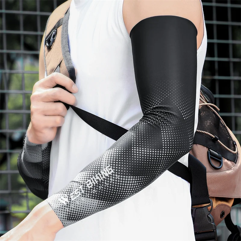 WEST BIKING Ice Silk Cycling Sleeves High Elastic Breathable UPF50+ Anti-UV Sunscreen Arm Cover Men Women Sports Arm Protector