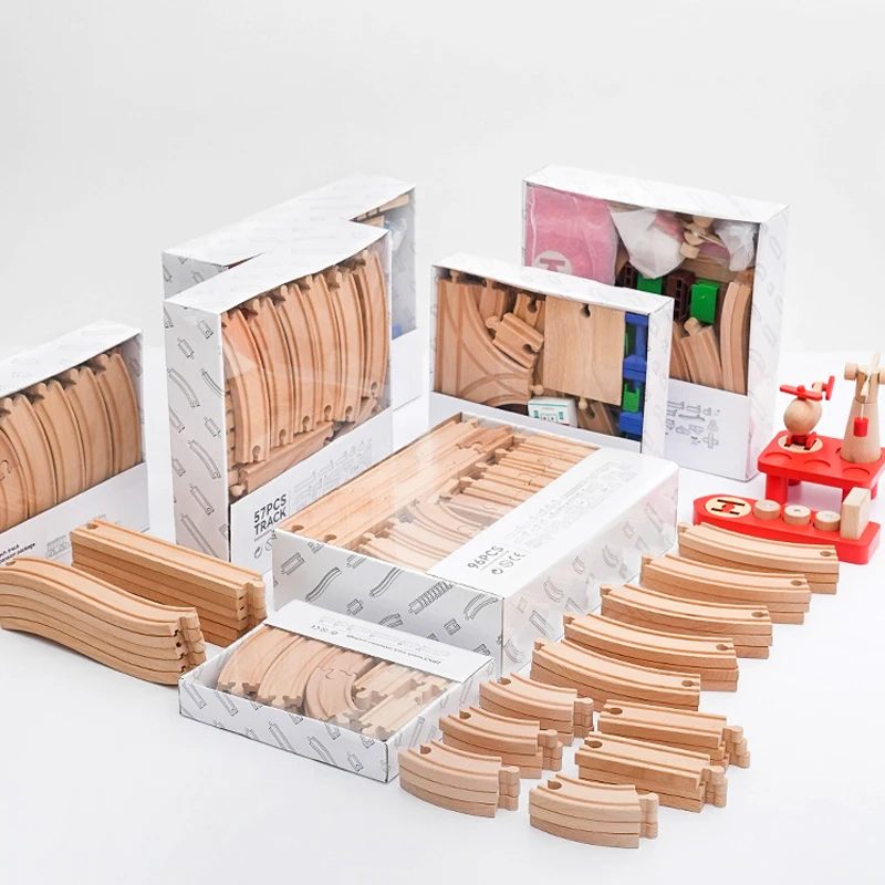 10/20/37pcs Wooden Track Beech Wood Railway Train Track Set fit for Brand Wood Tracks Educational Toys for Children Gifts