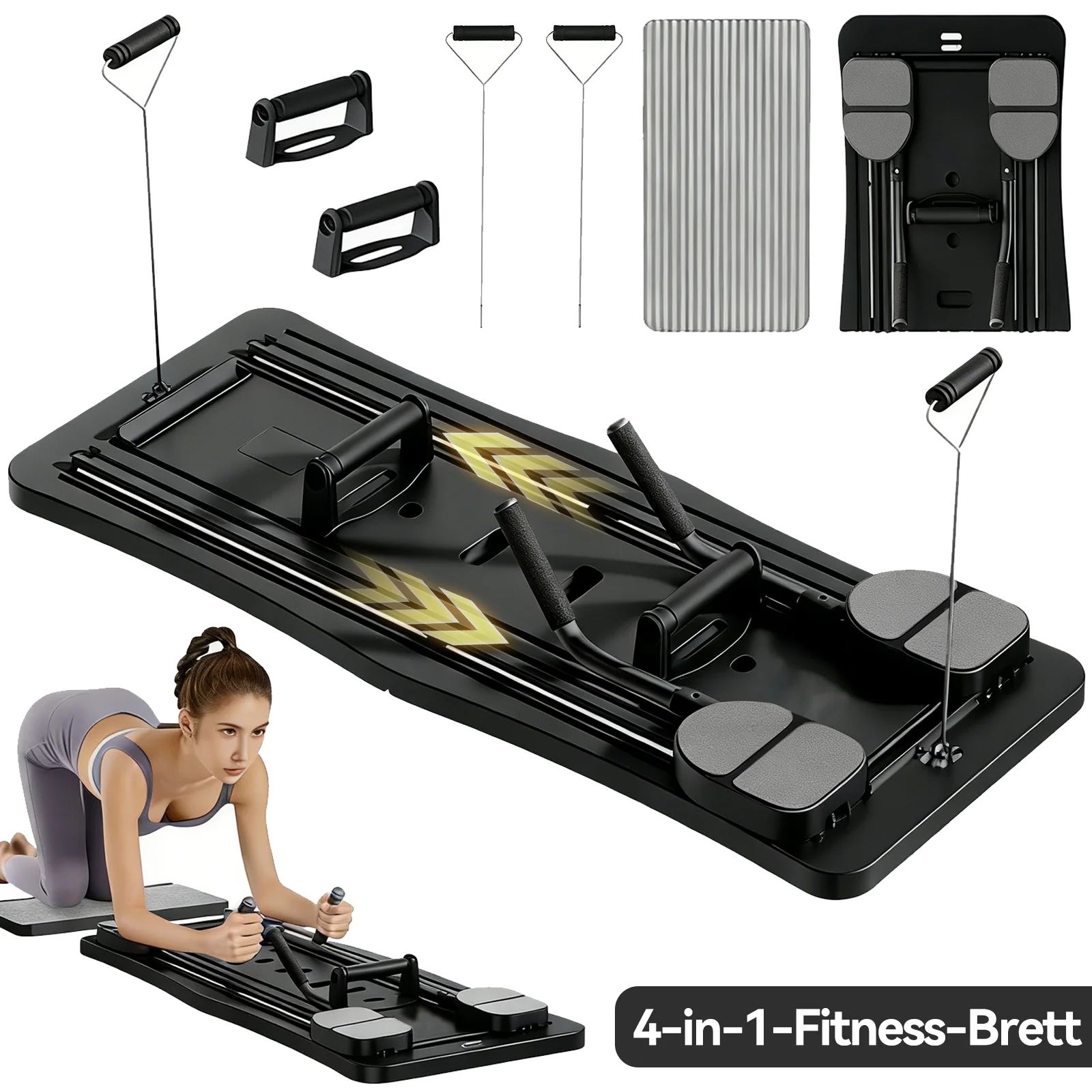 Planche de Pilates 4-en-1 pour le renforcement du tronc et des abdominaux, équipement d'entraînement abdominal à roulettes réglable, appareil de fitness multifonctionnel pour la maison, rose et noir