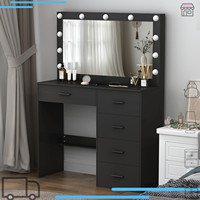 Black Dressing Table with LED Lights Mirror Vanity Table Makeup Desk 5 Drawers