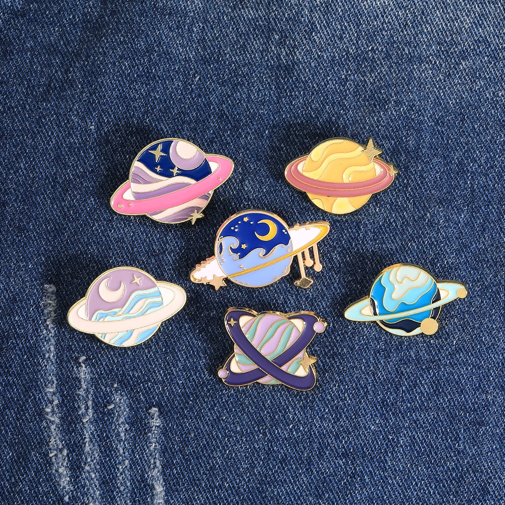 New Space Planet Enamel Brooches Galaxy Venus Jupiter Saturn Mars Mercury Earth Shaped Pins