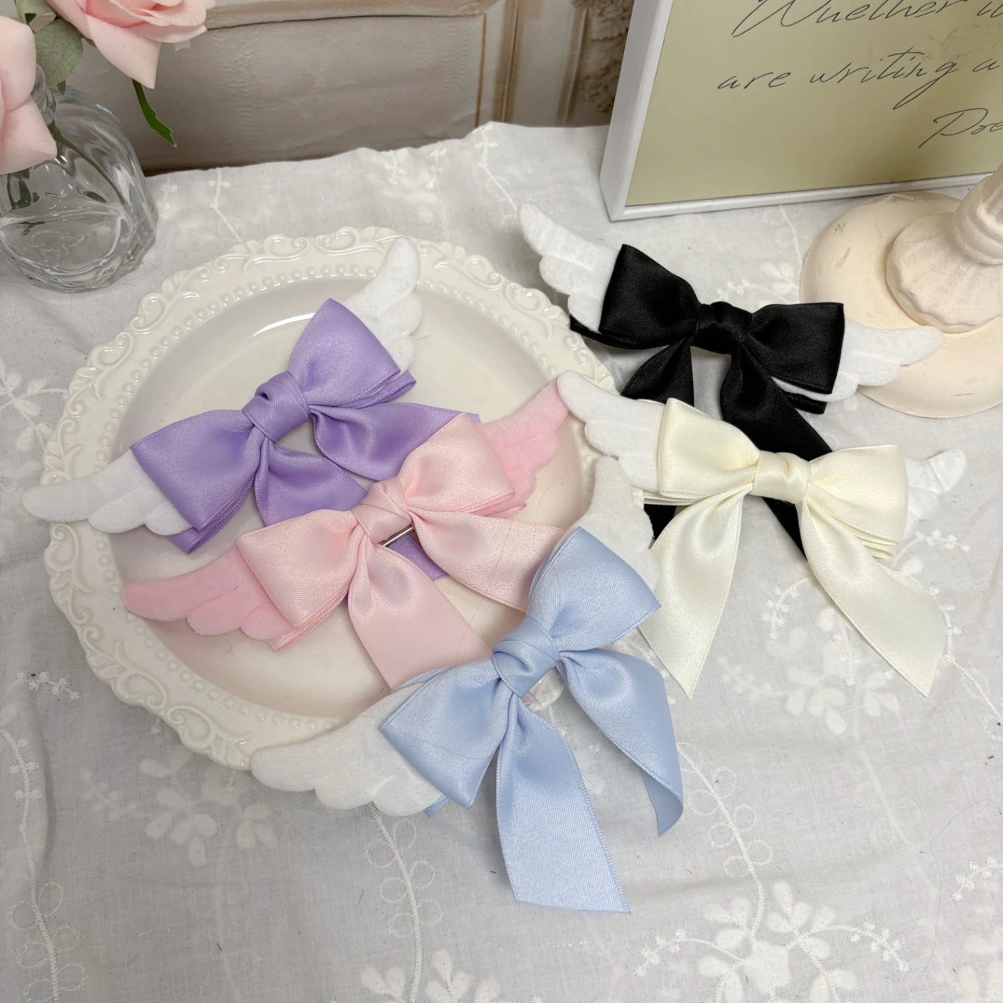 Japanese-style cute wings bow hairpin duckbill clip female Lolita hair accessories sweet back of the head headwear