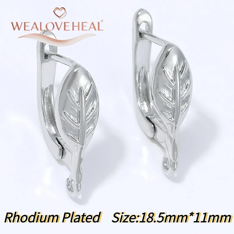 schmuckherstellung zubehör, Rhodiumplattierte Messing-Ohrringhaken mit Mikro-Pavé-CZ in Blattform und Öse, Schmuckzubehör für DIY-Herstellung von Hängeohrringen – Detail 30