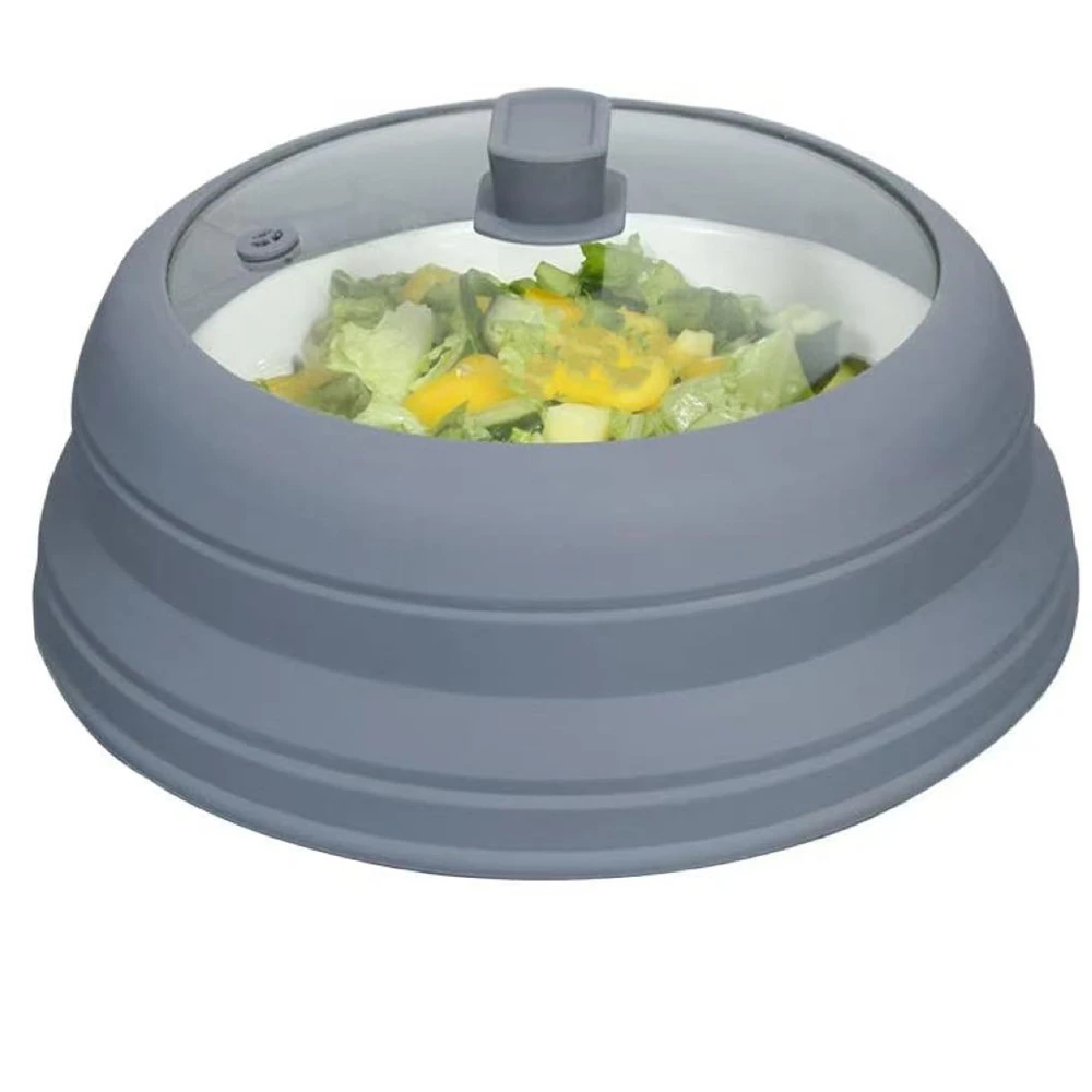 10.5 inch Microwave Splatter Cover Vented Glass Cover Splatter Guard Lid with Collapsible Silicone as Pot Cover Plate Cover 9in