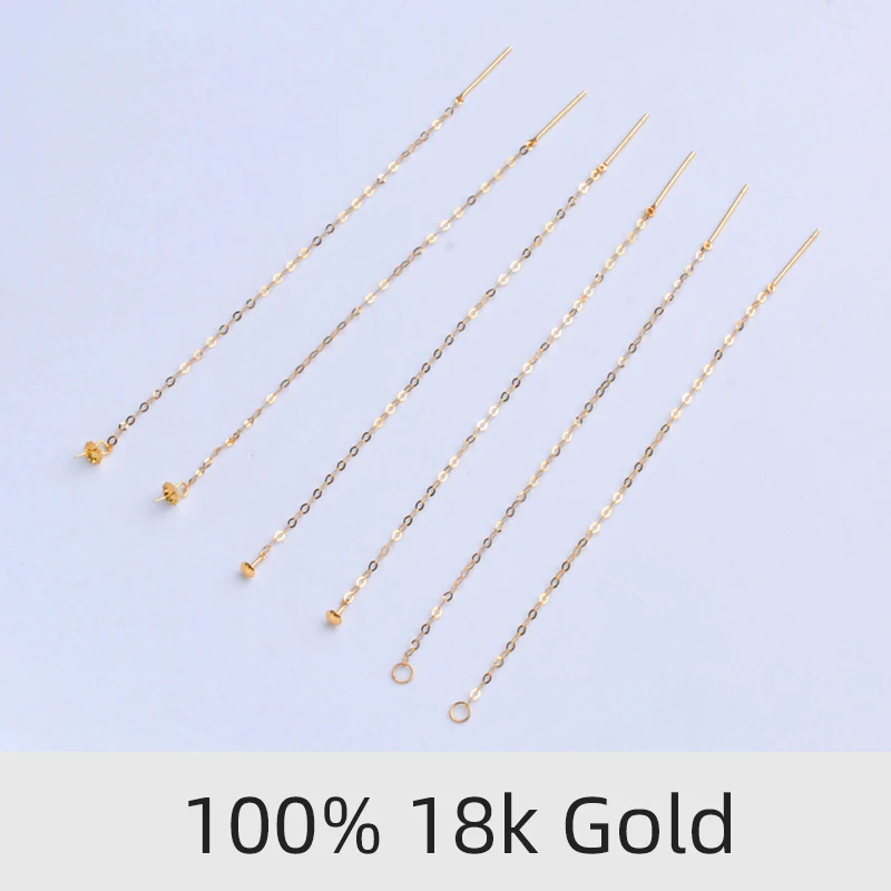 XF800 Pure 18k Gold Ear Line Diy Accessories Real AU750 Pearl Drop Earring  Hand-made  Accessories diy0056