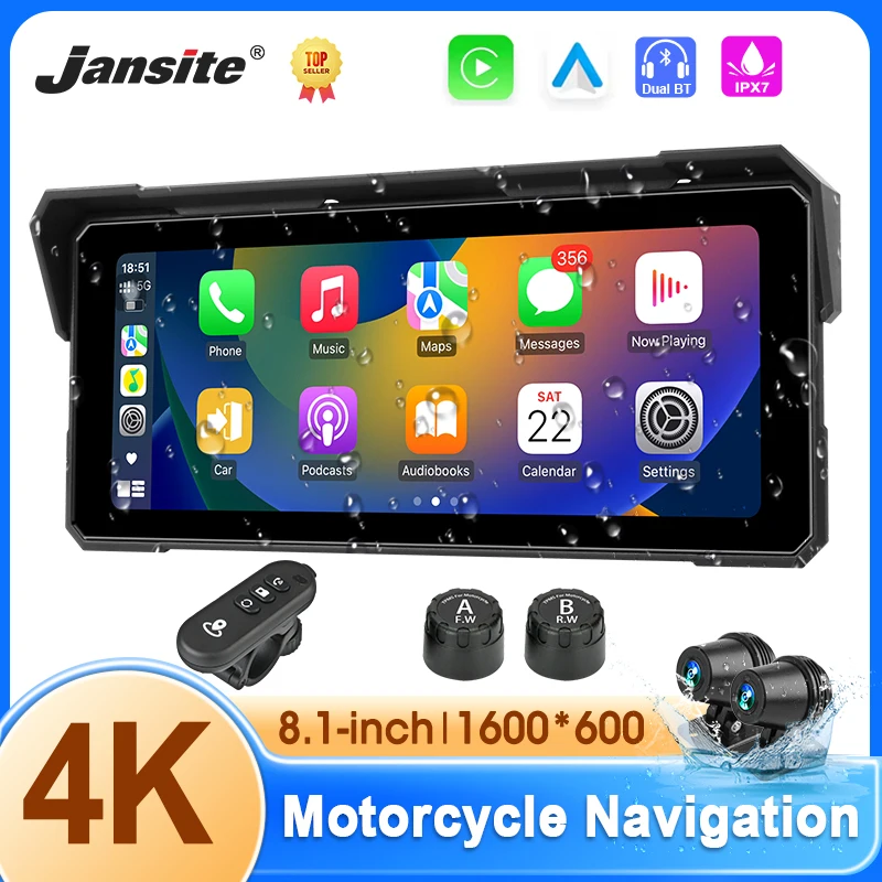 8.1 "دراجة نارية DVR 4K + 1080P نظام تحديد المواقع والملاحة اللاسلكية Carplay أندرويد السيارات IPX7 مقاوم للماء عرض محرك مسجل المزدوج بلوتوث