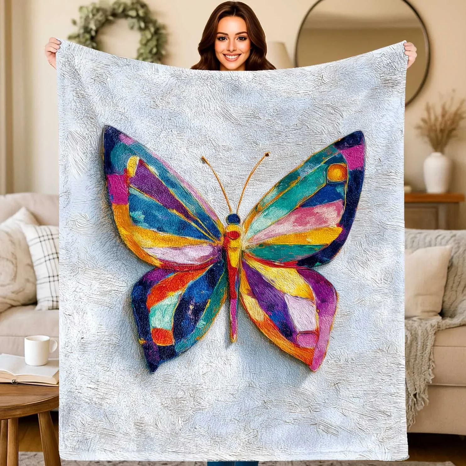 Yellow Butterfly Throw Blanket Wheat Plant Detail Natural Wildlife Design For Living Room Bedroom Home Decor