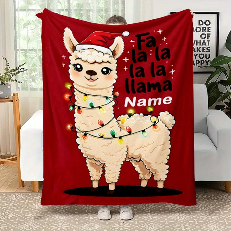 Custom Name Alpaca Christmas Blanket - Personalized Chunky Knit Polyester Throw, Warm Soft Fleece for Bed, Sofa, Office - Unchar