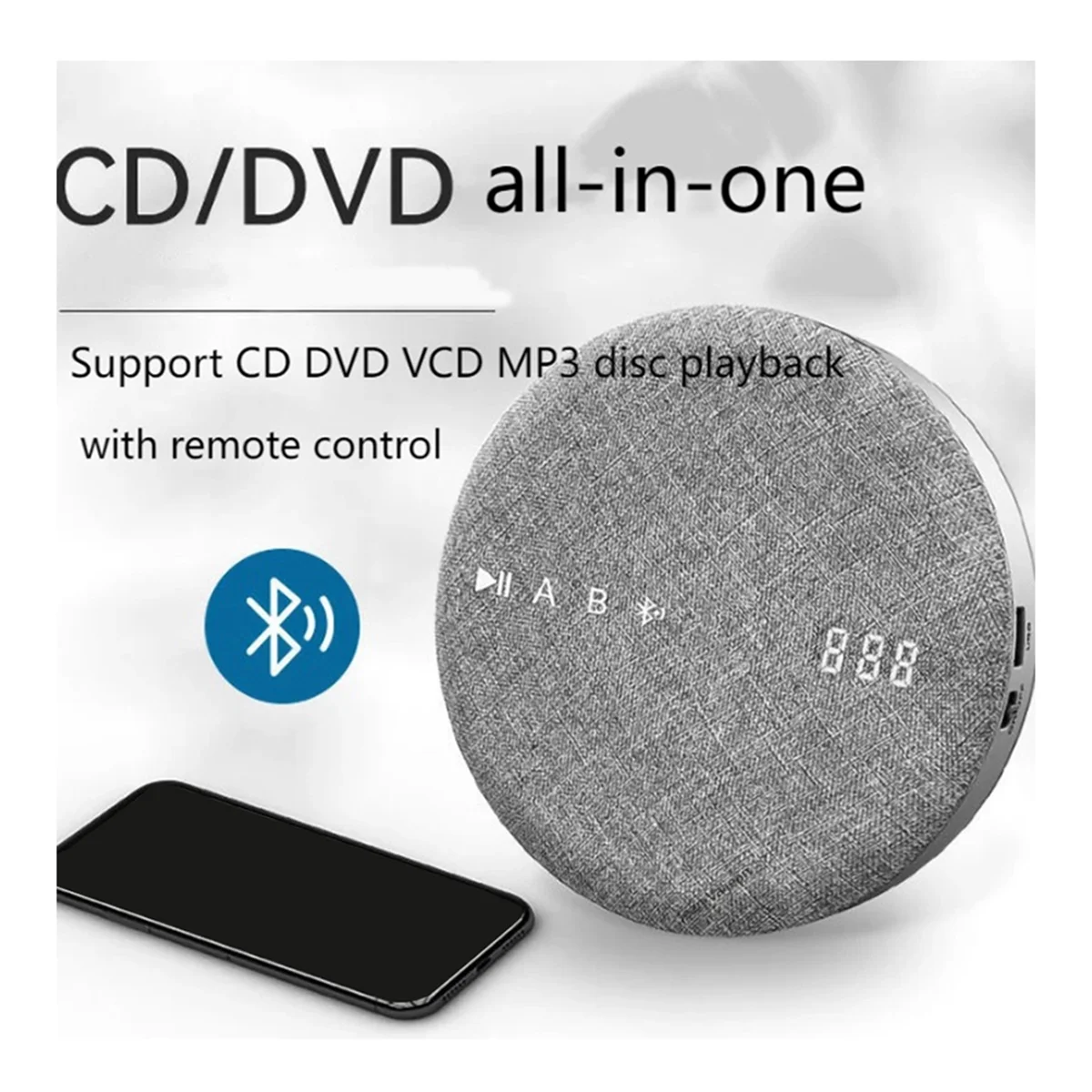 ABNP Multifunctional CD Player DVD/VCD Video Wireless Bluetooth USB Reading Player Built-in Speaker Rechargeable Audio Player