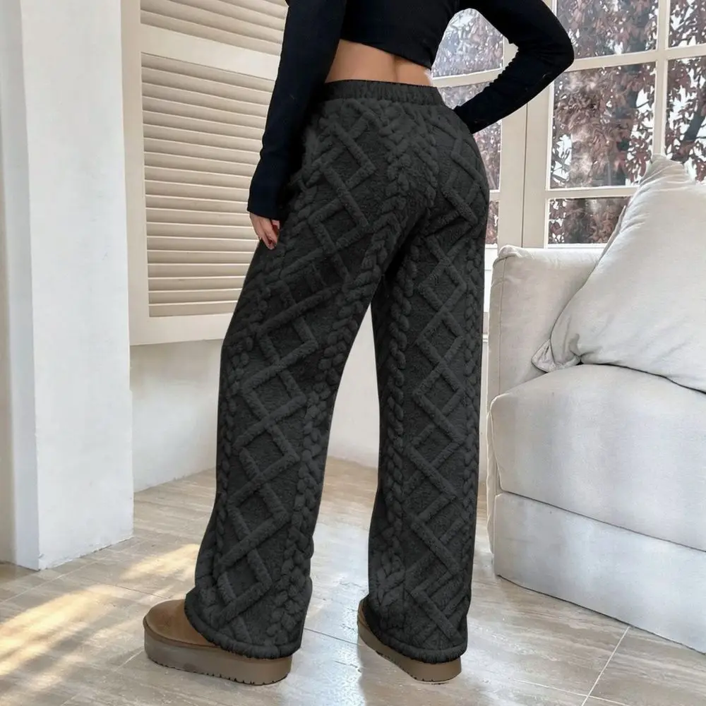 Mens Thickened Fleece Lined Sweatpants Winter Warm Trousers European Style Casual Jacquard Straight Fit Joggers Outdoor Wear