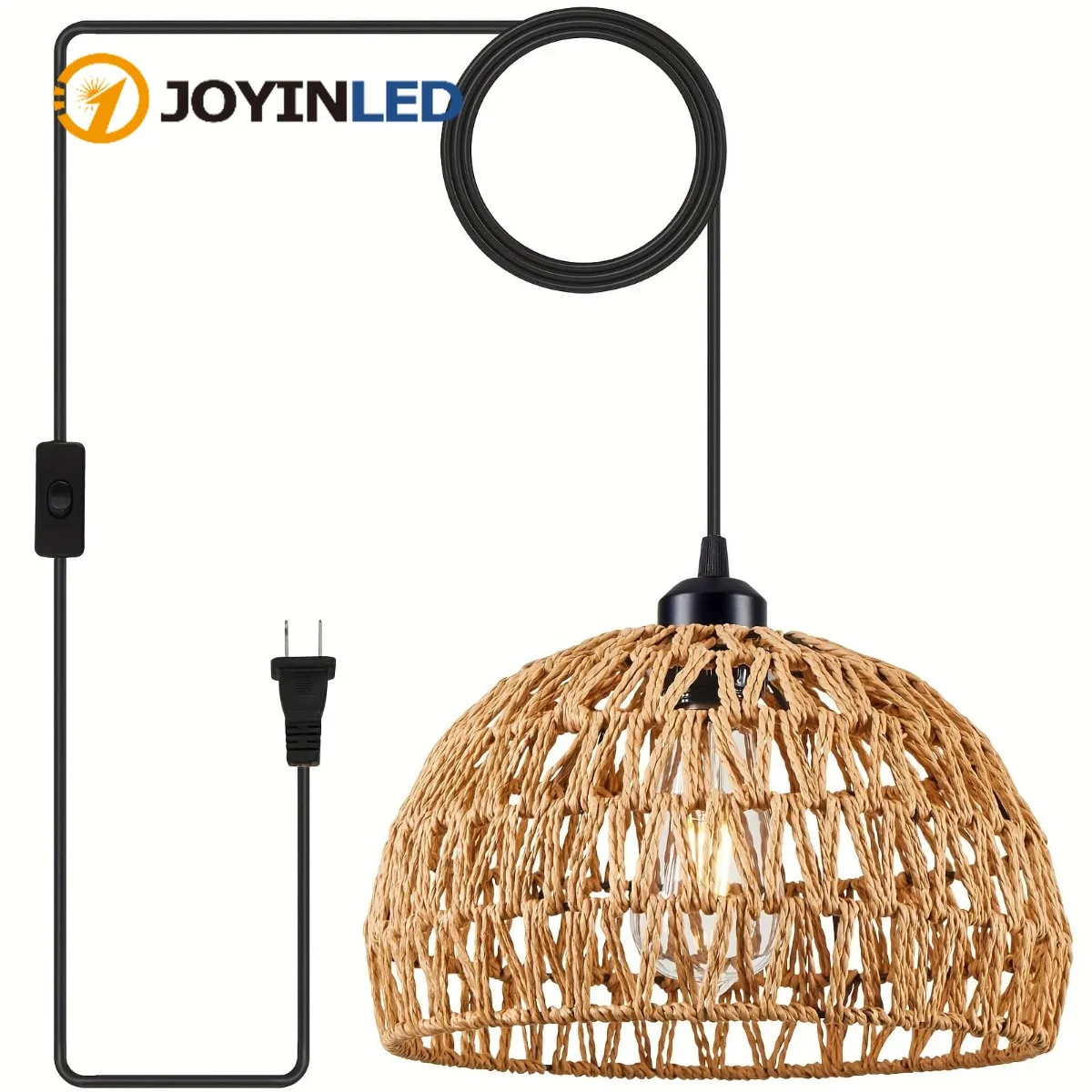 30cm Boho Rattan Hanging Lamps 4.2m Plug in Cord Hanging Rattan Light Plug Into Wall Outlet Pendant Light On-Off / Dimmer Switch