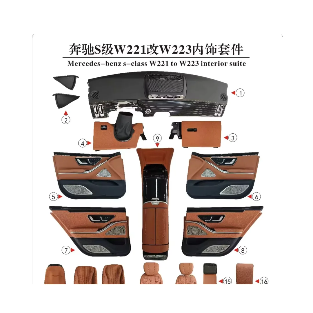 S-class W221 Interior Upgrade To W223 Kit  Dashboard Armrest Console Door Panels For S class w221 w222  w223 maybach