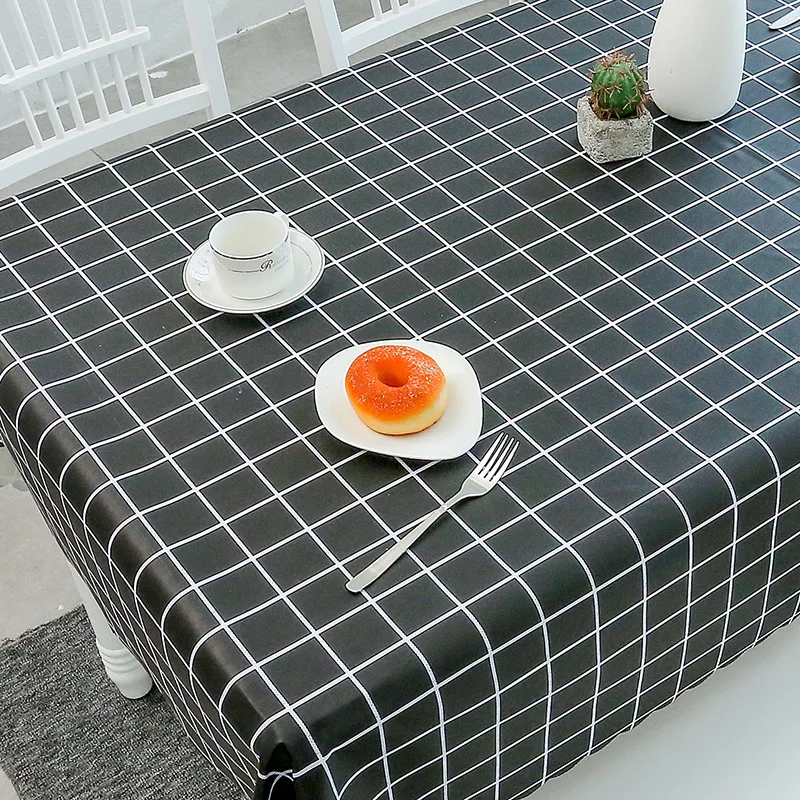 Solid Color Checkered Printed Pattern Tablecloth New Waterproof Oil Resistant Dining Table Cover Simple Home Decor Tablecloth