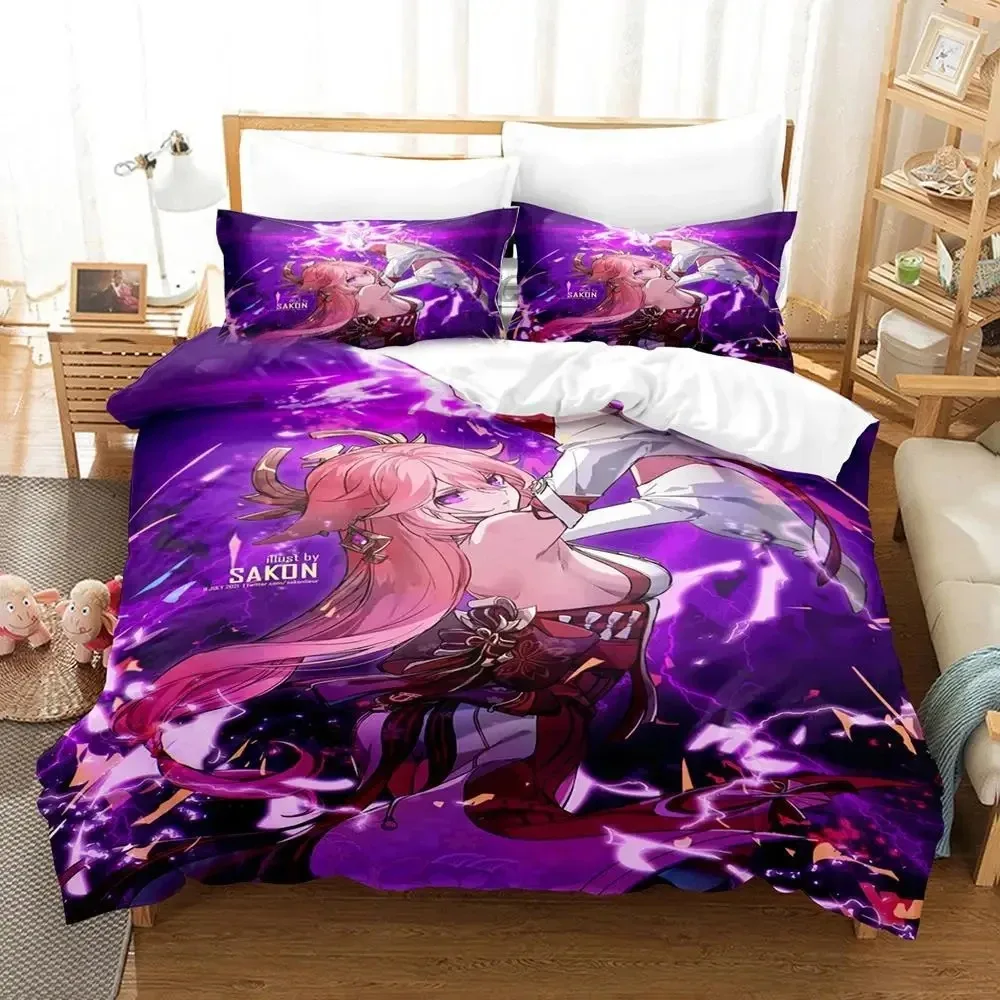 

Anime Genshin Impact Yae Miko Game Comfortable Duvet Quilt Cover Pillowcase Bedding Set Children Bedroom Decoration Home Textile